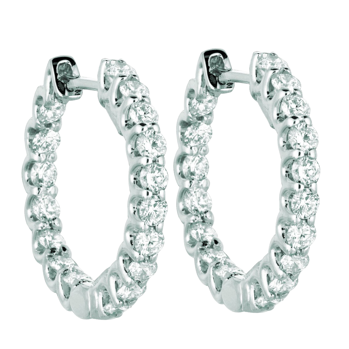 Natural Earth Mined Diamond Hoop Earrings 1.36 Carats 14K White