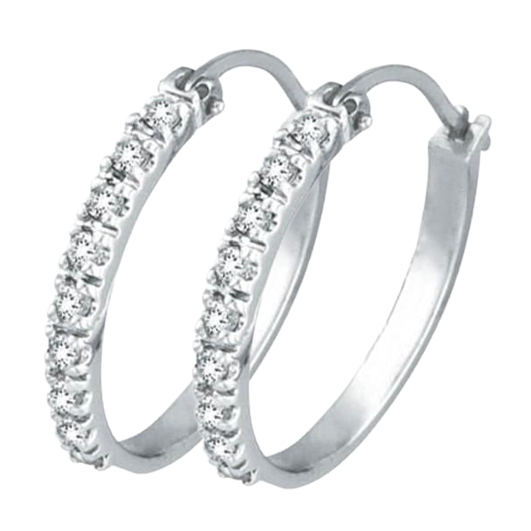 Natural Earth Mined Diamond Hoop Earrings, 14K White Gold 0.5 Carats