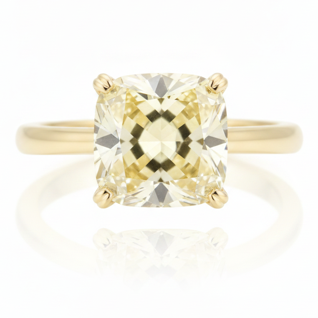 Fancy Yellow Radiant Diamond Solitaire Ring Natural 18K Yellow Gold