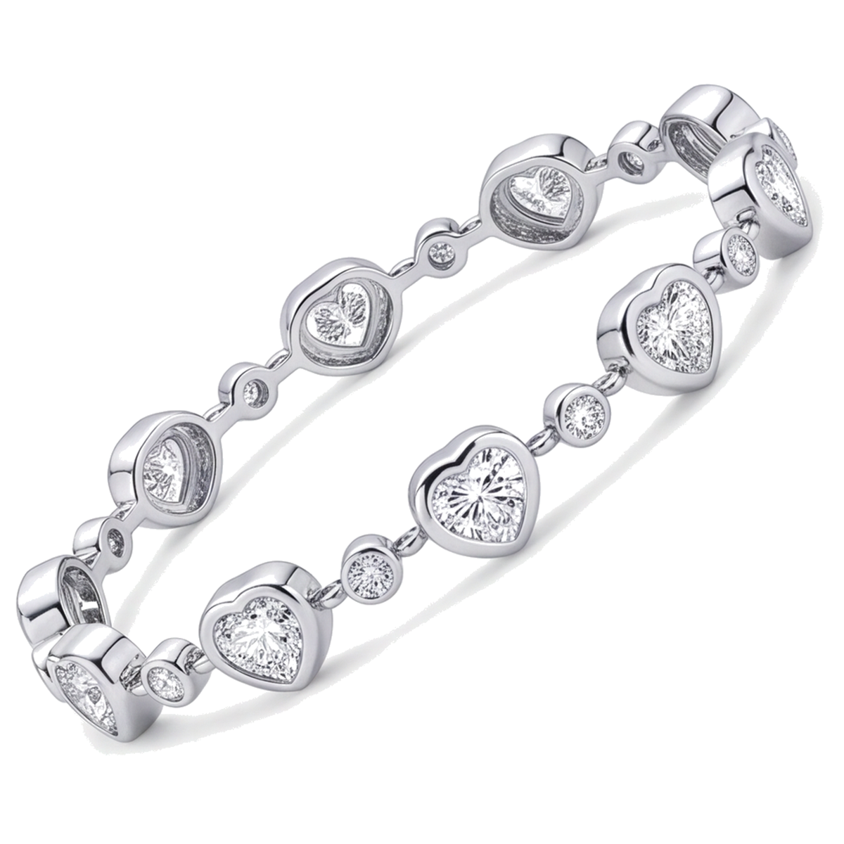Heart Diamond Bracelet 4 Carat Lab Grown Bezel Station 14K White Gold 7 Inch
