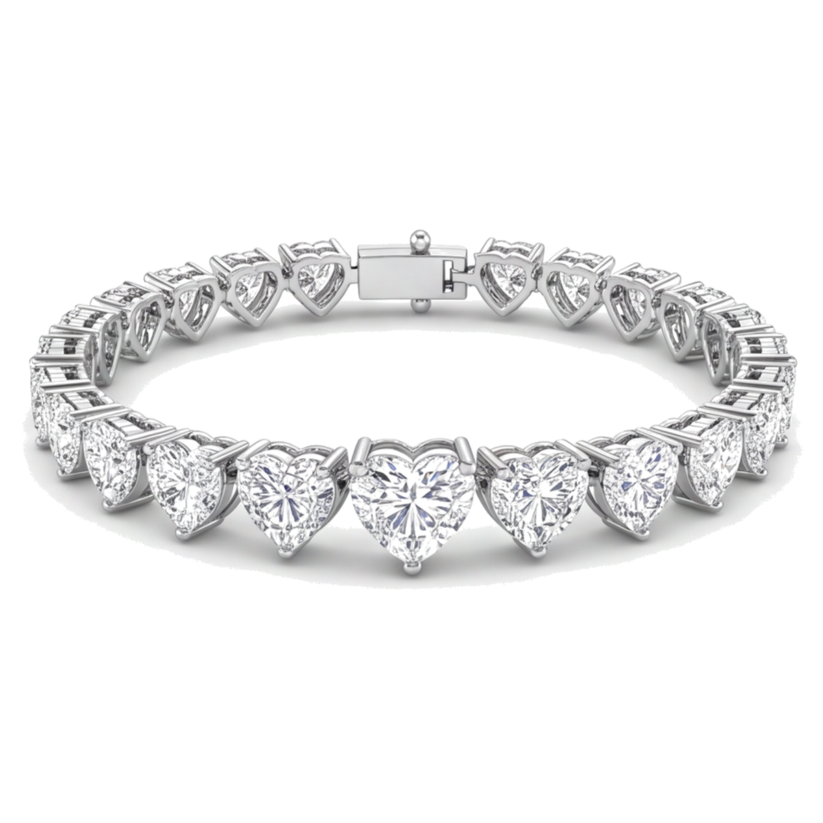 Heart Diamond Tennis Bracelet 9 Carat Lab Grown Prong 14K White Gold 7 Inch