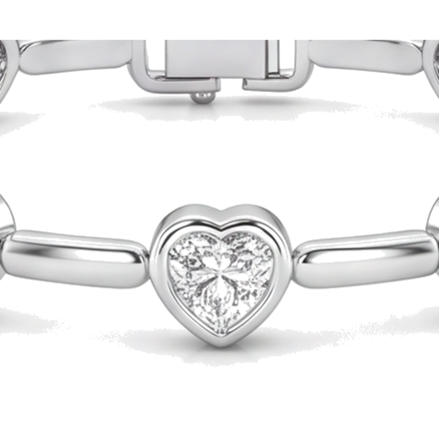 Lab Grown Diamond Bracelet 4 Carat Heart Bar Link Station 14K White Gold 7 Inch