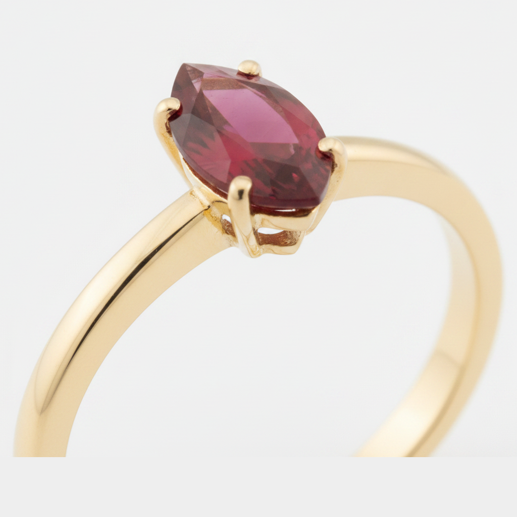 Marquise Burmese Ruby Solitaire Ring Natural Red 18K Gold