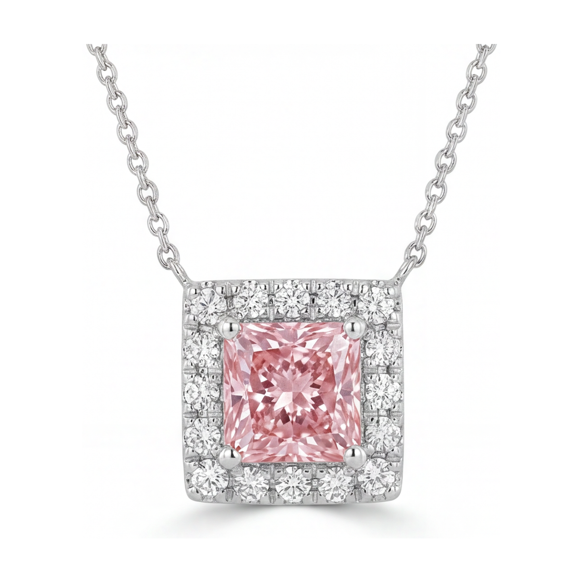 Natural Pink Diamond Necklace 0.95 Carat Princess