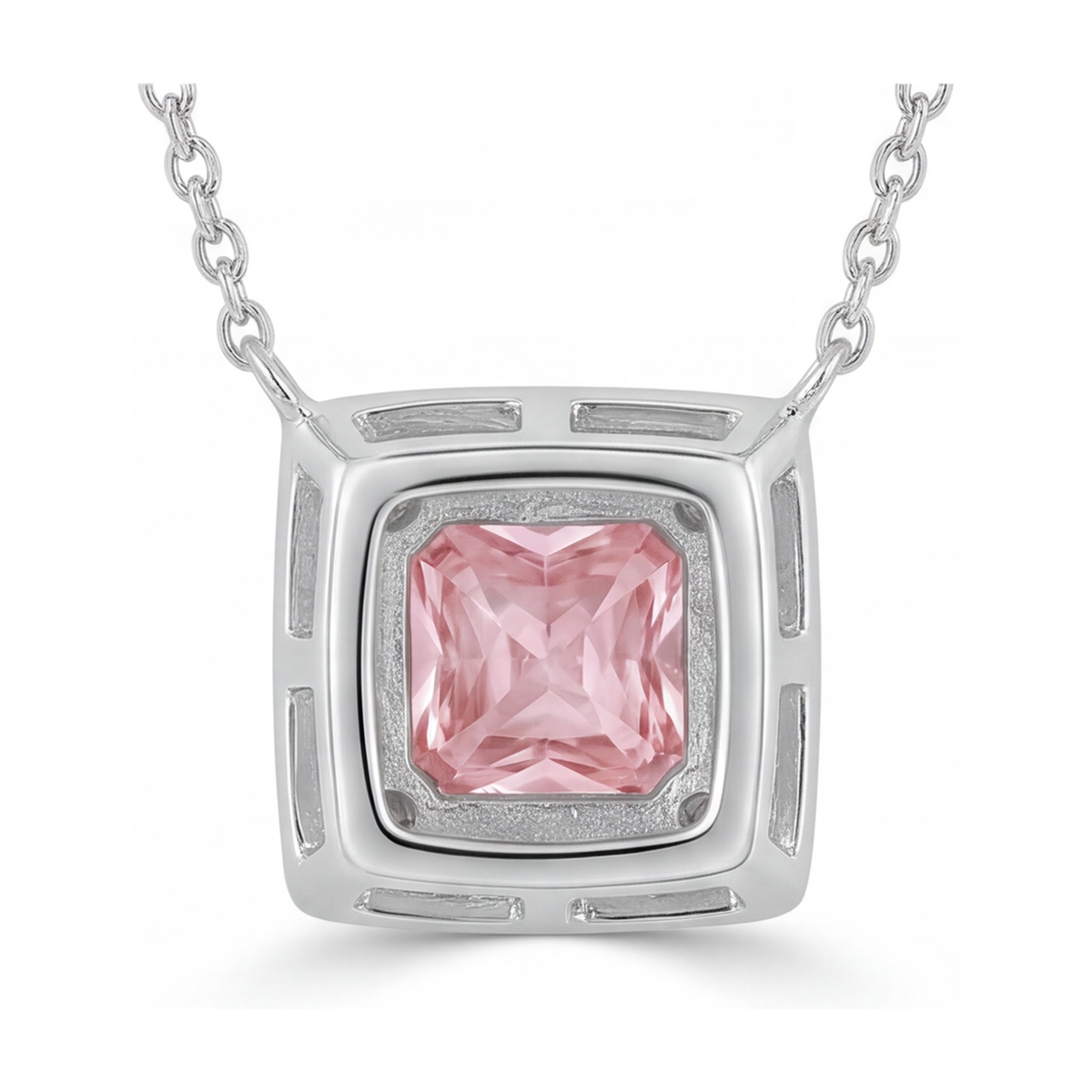 Natural Pink Diamond Necklace 0.95 Carat Princess