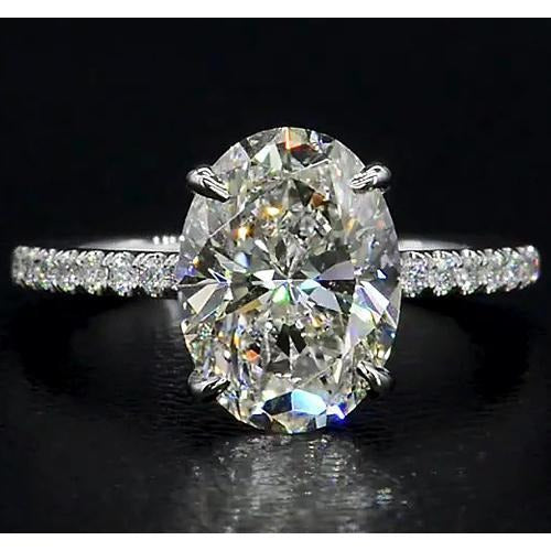 Oval And Round 2.50 Carats Natural Earth Mined Diamond Engagement Halo Ring White Gold