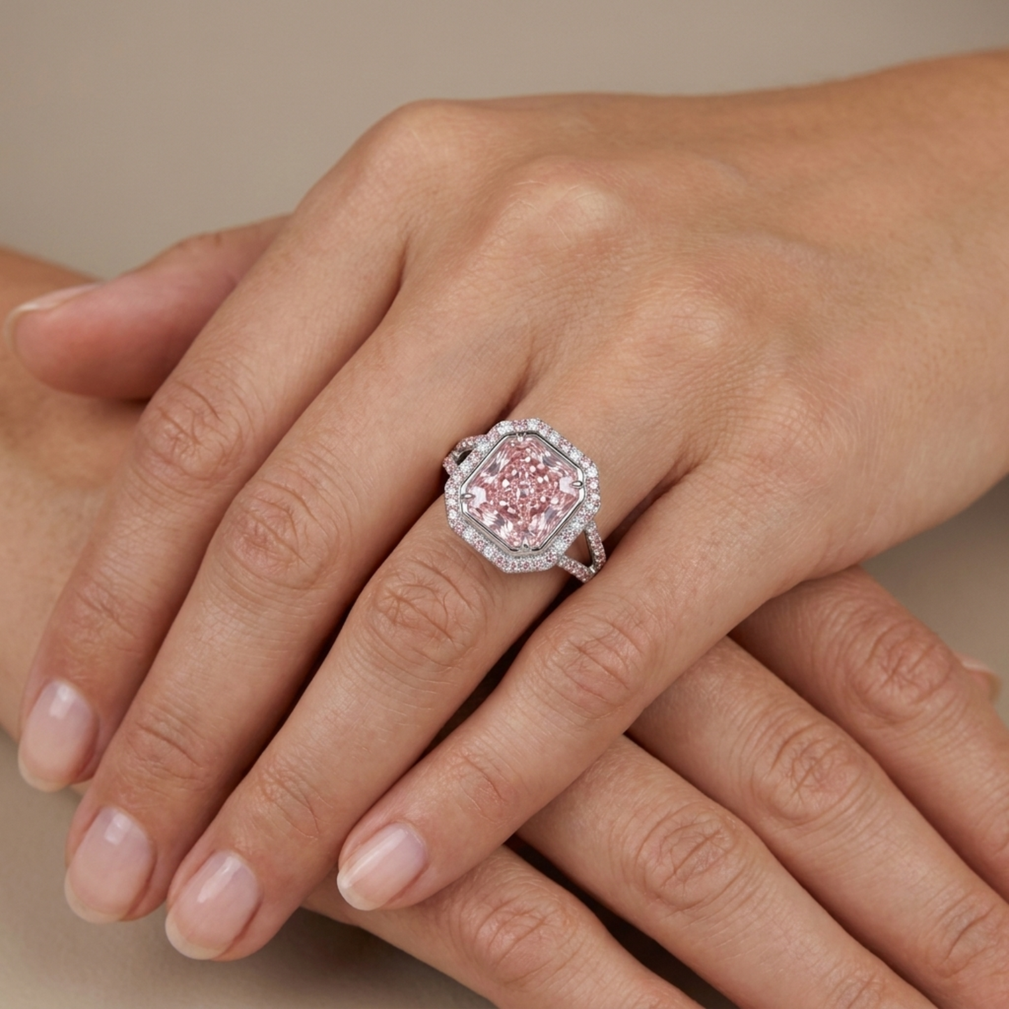 Pink Diamond Ring 4.6 Carat Radiant