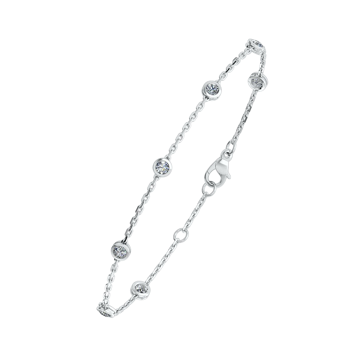 Round Lab Grown Mined Diamond By The Yard White Gold 14K Chain Bracelet 3 Ct