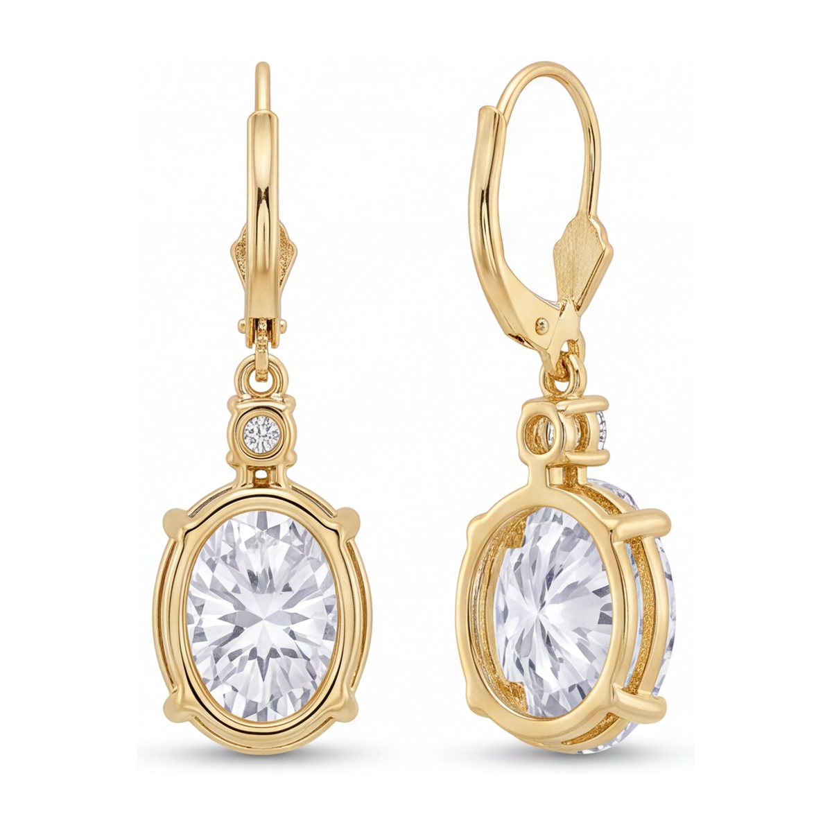 White Diamond Drop Earrings 3 Carat Lab Grown Oval Leverback 14K Yellow Gold