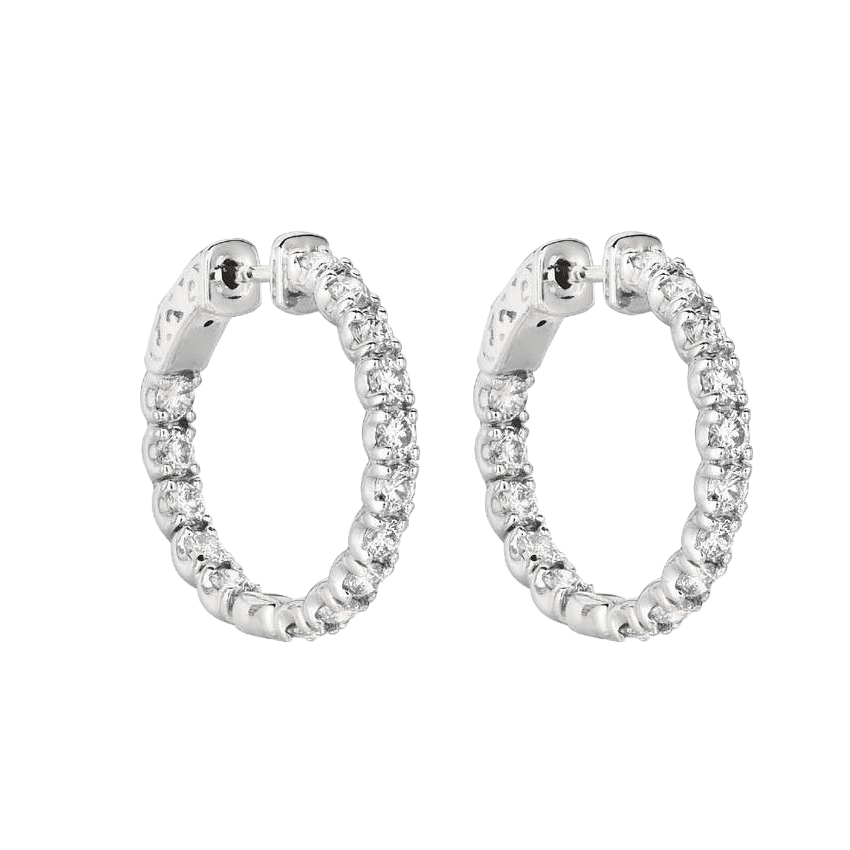 White Gold 14K Round Brilliant 3 Carat Natural Earth Mined Diamond Hoop Pair Women Earring