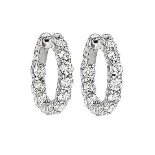 Round Brilliant 4 Carat Natural Earth Mined Diamond Earring 20 Pointer Hoop Jewelry WG 14K