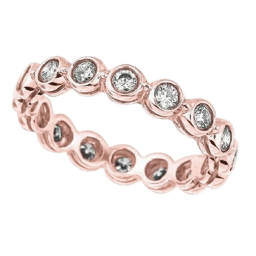 Rose Gold Natural Earth Mined Diamond Eternity Band Round Bezel Set 1.60 Carats