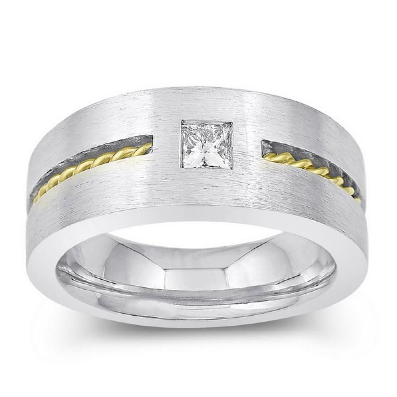 0.35 Carats Princess Cut Diamond Mens' Solitaire Ring Two Tone Gold 14K Mens Ring