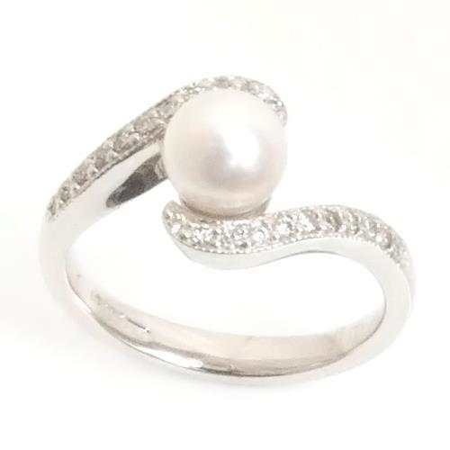 0.50 Carats Pearl And Round Cut Diamond Engagement Ring Gemstone Ring