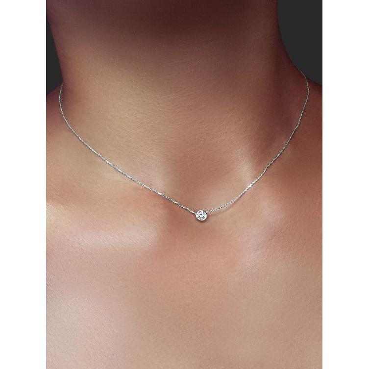 0.75 Carats Round Diamond Ladies Pendant Necklace 14K White Gold