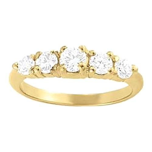 0.70 Carat Yellow Gold 14K Diamond Half Eternityband Prong Ring Band