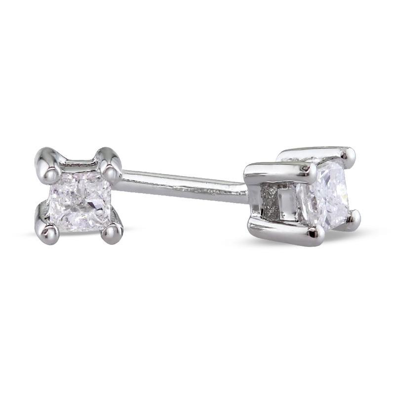 4 Prong Set Princess Cut Style White Gold Diamond Stud Earrings