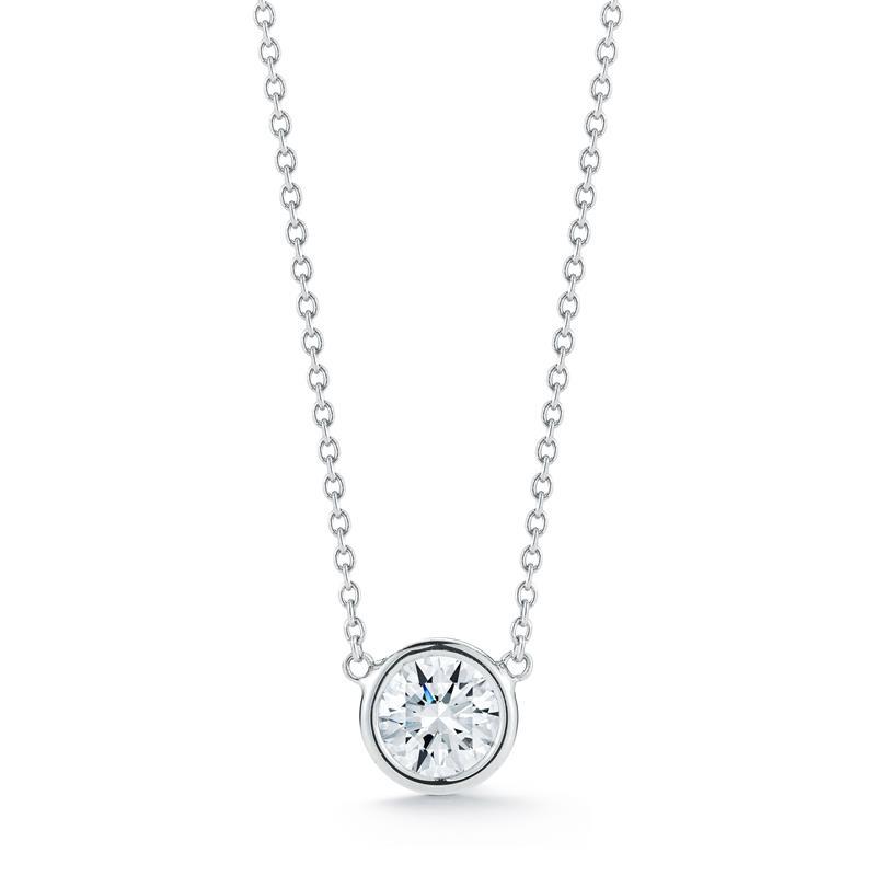 0.75 Carats Round Cut H I1 Diamond Pendant Bezel Set 14K White Gold Pendant