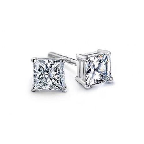 Ladies Princess Cut Diamond Stud Earrings