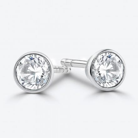 Round Cut Diamond Women Stud Earring White Gold bezel Set Stud Earrings