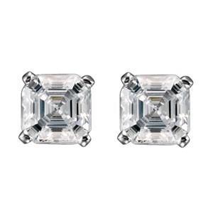 New Asscher Cut Diamond Stud Earring 14K White Gold