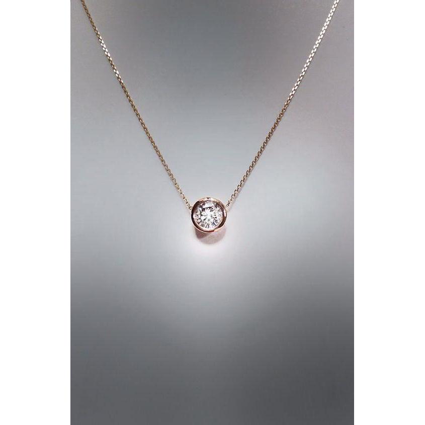 1 Carat Bezel Set Round Diamond Pendant 14K Rose Gold Pendant