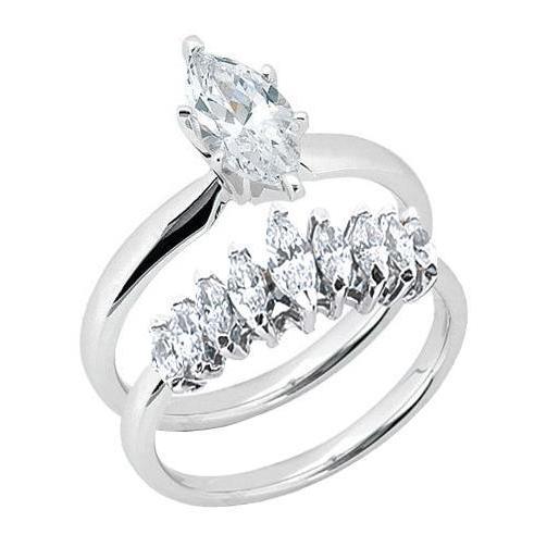 1 Carat Diamond Solitaire Ring Marquise Cut With Band Set Engagement Ring Set