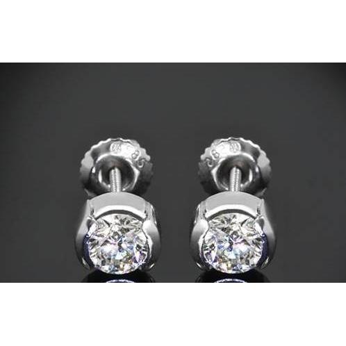New Amazing Half Bezel Set Round Diamond Stud Earring