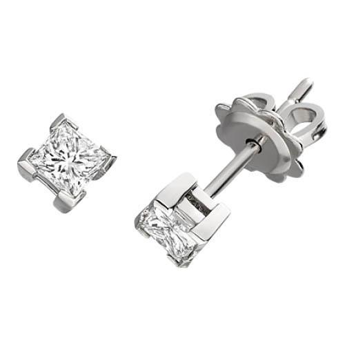 New Princess Cut Diamond Stud Earring Gold Jewelry