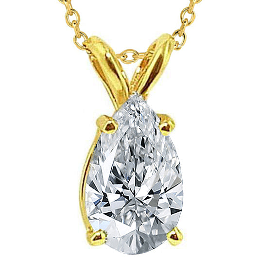 1.25 Ct. Pear Cut Natural Earth Mined Diamond Pendant Necklace Gold Yellow