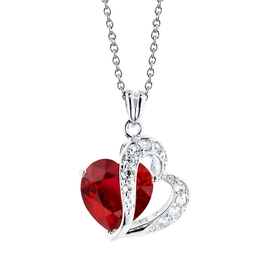 1.50 Carats Heart Shape Ruby With Round Natural Earth Mined Diamonds Pendant Necklace