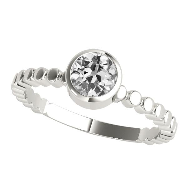 Fancy Solitaire Ring Round Old Miner Diamond Bezel Set
