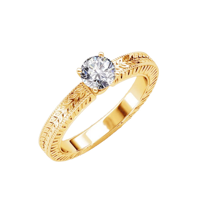 Golden Jewelry Round Cut Diamond Yellow Gold Engagement Ring