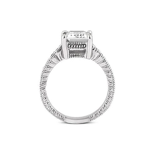Antique White Gold half bazel fancy Engagement Diamond Solitaire Ring with Accents