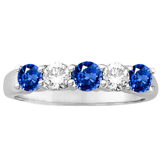 New Amazing Stylish Five Stone Ceylon Sapphire Diamond Wedding Ring White Gold