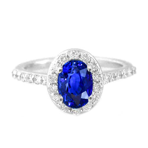 Brilliant Sparkling Oval Cut Ceylon Sapphire Diamond Ring White Gold