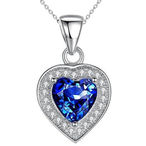 1.50 Ct Sri Lanka Blue Sapphire & Natural Earth Mined Diamond Pendant 14K White Gold