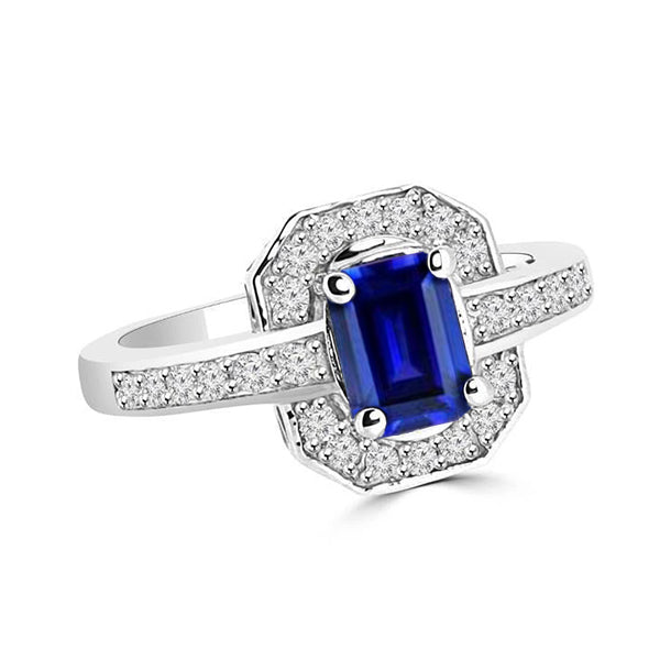 Sparkling Unique Lady’s Emerald Cut Ceylon Sapphire Diamond Ring White Gold