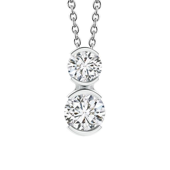 Round Two Stone Diamond Slide Pendant 1.75 Carats Half Bezel Set Gold