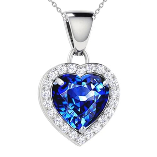1.75 Ct Blue Heart Cut Sapphire And Natural Earth Mined Diamond Pendant