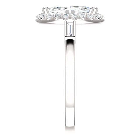 Halo Ring 1.30 Carats Marquise Center Diamond And Baguette Halo Engagement Ring