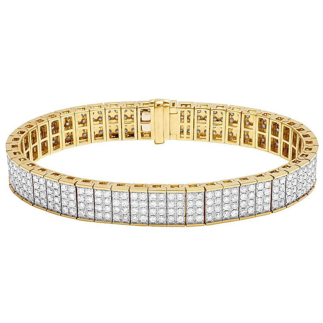 10.56 Carats Round Cut Small Diamonds Mens Bracelet 14K Gold Yellow Mens Bracelet