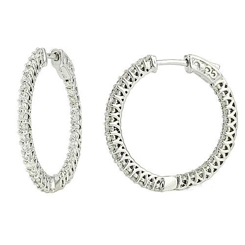 14K White Gold 2 Ct Inside Out Diamond Hoop Earrings Hoop Earrings