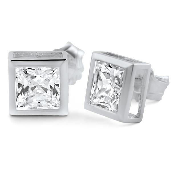 Princess Cut Lady’s Brilliant Engagement White Gold Diamond Stud Earrings