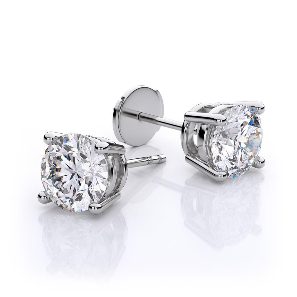 Round 4 Prong Set Diamond Stud Earring White Gold