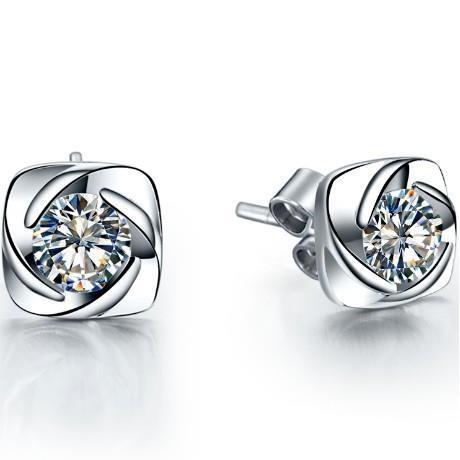 Fancy Round Solitaire Diamond Stud Earring White Gold