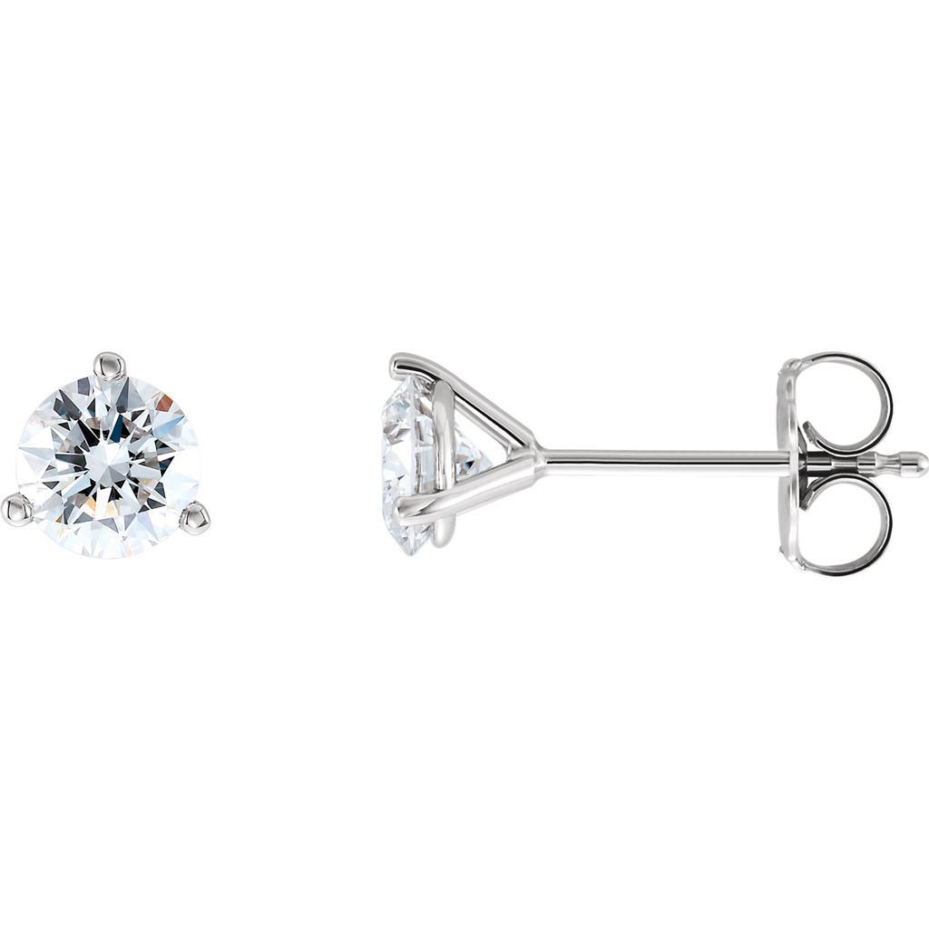 Three Prong Set Solitaire Round Diamond White Gold Stud Earrings