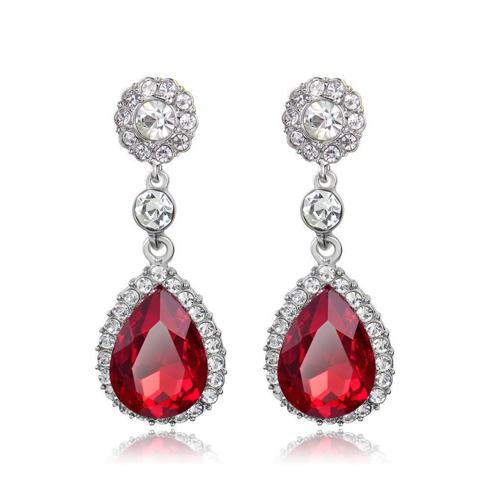 Ladies New weeding Red Ruby And Diamonds Lady Dangle Earrings White Gold Gemstone Earring