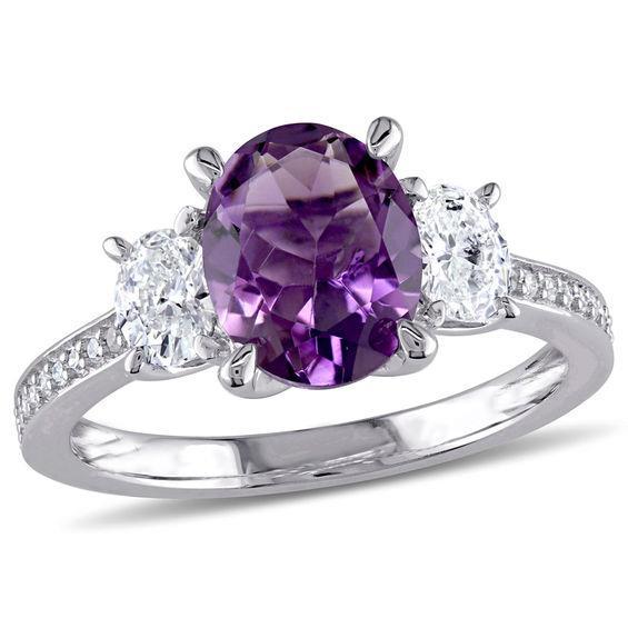 Women Jewelry Sparkling Prong Set Amethyst And Diamonds Ring