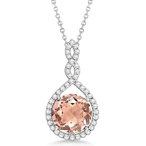 11.50 Ct Morganite And Diamonds Pendant With Chain White Gold 14K Gemstone Pendant